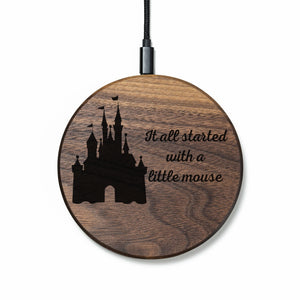 Wireless Charger Slim Maus Schloss / Mouse Castle Design (Gravur) [Walnuss] Holz